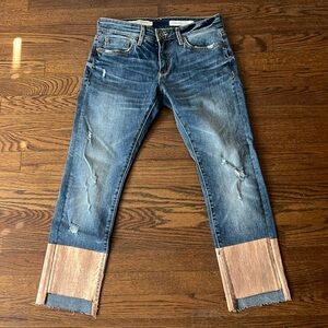 Pilcro and the Letterpress Slim Boyfriend Rose Gold Metallic Crop Petite Jeans